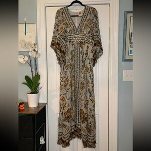 FARM Rio Floral Maxi Dress - Gray and Gold